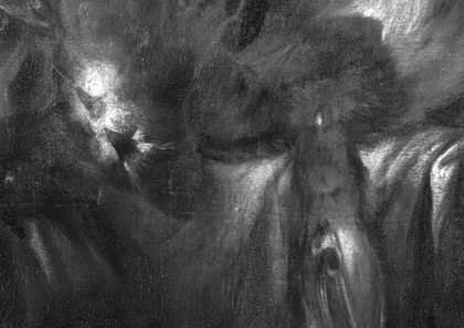 Fig.6 Infrared reflectograph detail of the birds on the table, showing changes to their position