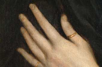 Fig.6 Detail of the sitter’s left hand and the thumb ring