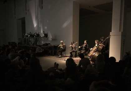 Fig.6 Performance of Tony Conrad, Fifty-One Years Alive on the Infinite Plain as part of Live Arts Week Festival II, Museo d’Arte Moderna di Bologna (MAMbo), Bologna, 16 April 2013 Photo: Francesca Liccardi