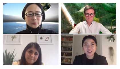 Screenshot of four speakers at an online conference