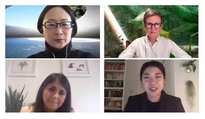 Screenshot of four speakers at an online conference