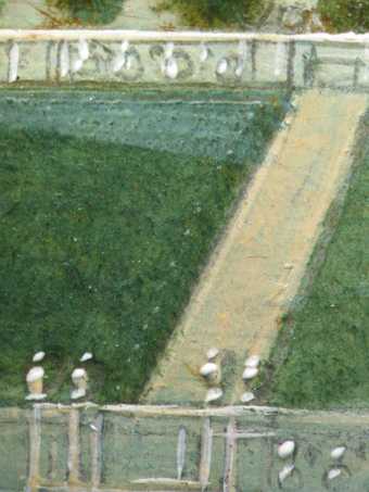 Detail of the garden with pencil lines incised into the wet paint
