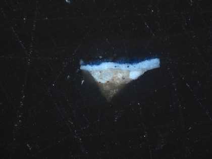 Fig.7 Cross-section through a shadowed fold in the blue dress, photographed at x125 magnification.
