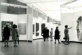 Photograph of the private view of 54–64: Painting and Sculpture of a Decade, 22 April – 28 June 1964, Tate Gallery, London