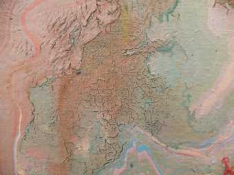 Fig.7 Frank Bowling, Crevice Reflecting Morning Light, detail of cracking in the paint layers