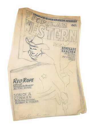 Fig.7 Pencil sketch by Ed Ruscha, of an issue of Popular Western comic book, ripped in half horizontally