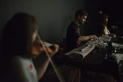 Fig.8 The performers rehearsing at Tate Liverpool, 16 May 2019 Photo: Roger Sinek