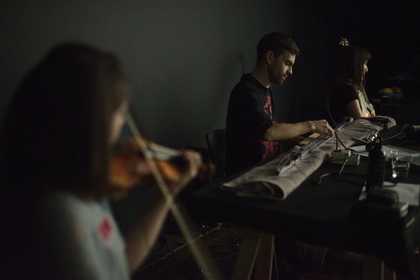 Fig.8 The performers rehearsing at Tate Liverpool, 16 May 2019 Photo: Roger Sinek