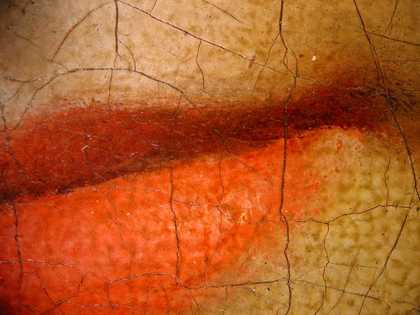 Fig.8 Detail of the corner of the sitter’s mouth at x8 magnification