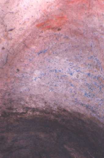 Fig.8 Detail of the eye, with blue pigment mixed with lead white for the receding part of the eyeball
