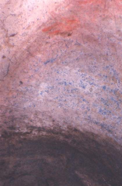 Fig.8 Detail of the eye, with blue pigment mixed with lead white for the receding part of the eyeball