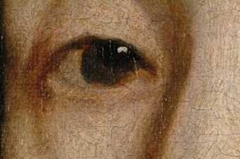 Fig.8 Detail of the sitter’s right eye, showing translucent reddish brown painted outlines