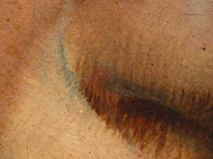 Fig.8 Detail at x8 magnification of the nose, showing undrawing visible through the overlying paint