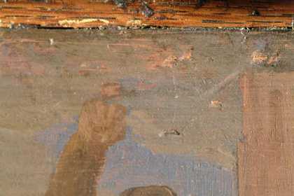 Fig.8 Detail of brushwork in sky and figures, with the top batten present