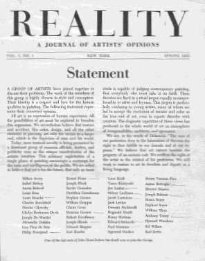 Fig.8 Front page of Reality: A Journal of Artists’ Opinions, no.1, Spring 1953