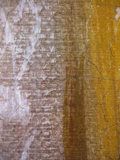 Fig.9 Detail of the yellow dress at x10 magnification, showing the horizontal striations in the priming