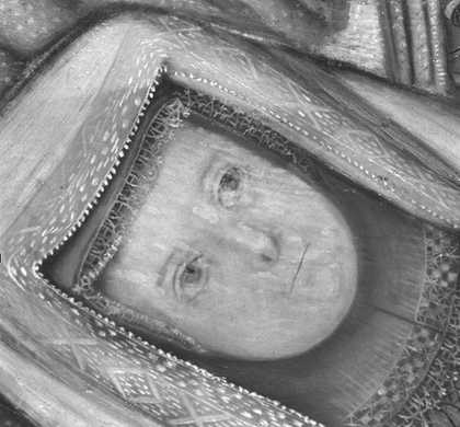 Fig.9 Infrared reflectograph detail of the face of the baby on the right