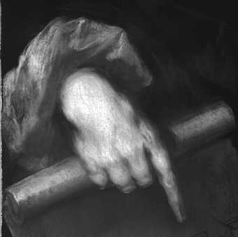 Fig.9 Infrared reflectograph detail of the sitter’s right hand