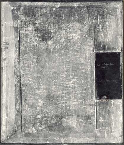 The back of the painting with the original signature and inscription attached to it