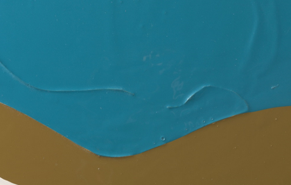 Close detail of the larger painting: part of the face in The Generals showing soft ridges in the blue paint.