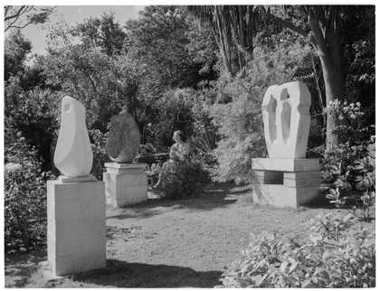 Barbara Hepworth in the garden at Trewyn Studio, 1956