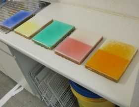 Dyed polyester resin test panels after two years of light ageing