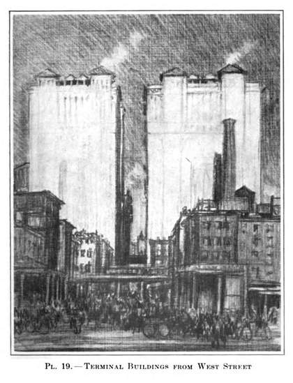 Joseph Pennell, Terminal Buildings from West Street 1908