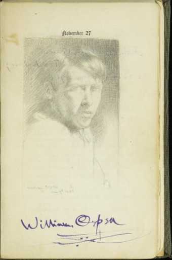 William Orpen, self-portrait sketch and signature, c. 1902, Tate Archive