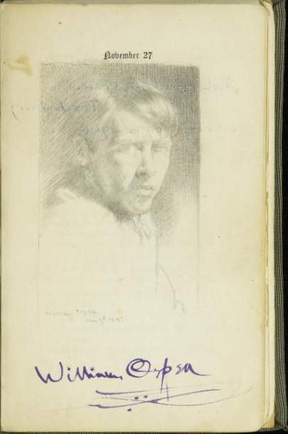 William Orpen, self-portrait sketch and signature, c. 1902, Tate Archive