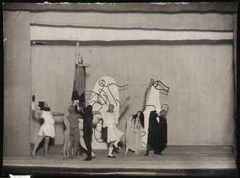 Photograph of costumes and set by Picasso for ballet Mercure, 1924