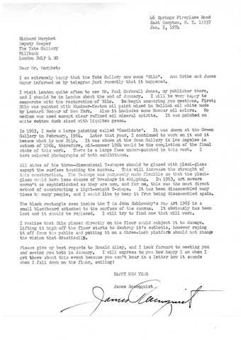 James Rosenquist, letter to Richard Morphet, 5 January 1974