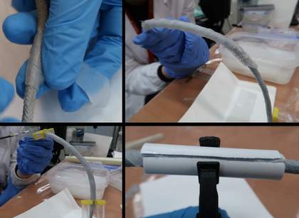 Different application methods for Peggy gels on the rope mock-ups. Photo © Tate