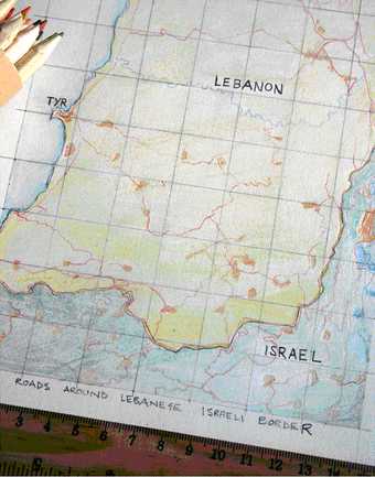 Akram Zaatari Sketched Map of Main Roads Around Lebanese-Israeli Border 2012