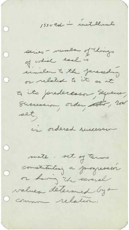 A piece of paper with handwritten notes on it, including a definition of the word ‘series’.