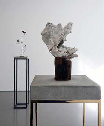 Carol Bove, Coral Sculpture 2008 (foreground) and Heraclitus 2014 (background)