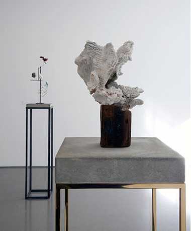 Carol Bove, Coral Sculpture 2008 (foreground) and Heraclitus 2014 (background)