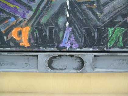 Jasper Johns, Dancers on a Plane, detail of the frame’s lower edge
