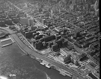 Aerial view of Bellevue Hospital and Kips Bay, New York, 24 September 1953