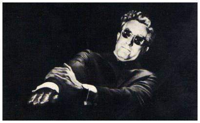 Peter Sellers in Stanley Kubrick’s Dr Strangelove or: How I Learned to Stop Worrying and Love the Bomb (1964) (film still)