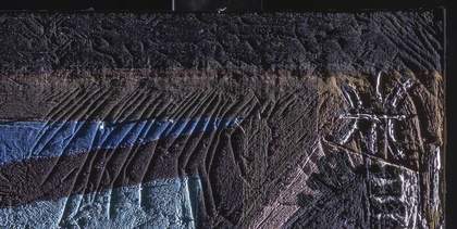 Detail of the same tear under raking light from left