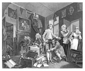 William Hogarth, ‘The Young Heir taking Possession’, A Rake’s Progress (plate 1) 1735