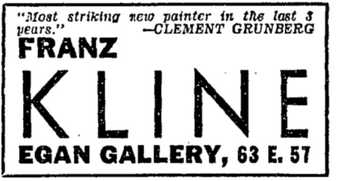 Advertisement for Franz Kline’s exhibition at the Charles Egan Gallery, New York, New York Times, 29 October 1950, p.X9