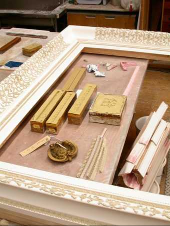 View of frame and polyester resin moulds