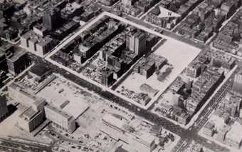 View of NYU-Bellevue project progress, 1957. Reproduced in Slum Clearance Progress, Title I, NYC, New York, 1957, p.9