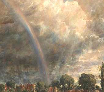 John Constable, Salisbury Cathedral from the Meadows, detail showing crepuscular rays