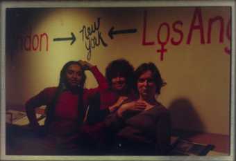 Photograph of Leslie Labowitz, Suzanne Lacy and Carlyle Reedy at Franklin Furnace, 1981