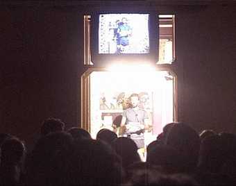 Installation view of Three Posters performed at the Ayloul Festival, Beirut, in September 2000, showing Rabih Mroué as Khaled Ra