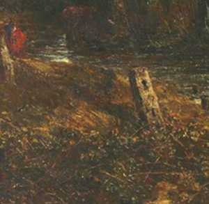 John Constable Salisbury Cathedral from the Meadows, detail showing the post and its shadow
