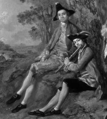 Thomas Gainsborough, Muilman, Crokatt and Keable in a Landscape, detail of the infrared reflectogram showing two sitters