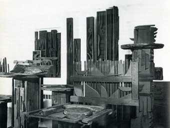 Louise Nevelson, Moon Garden Plus One, exhibition at the Grand Central Moderns gallery, New York, January 1958